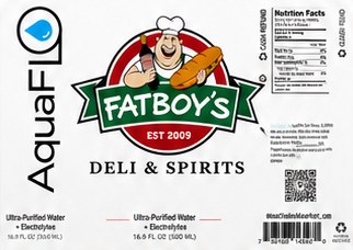 AquaFlo label for Fatboy's Deli & Spirits